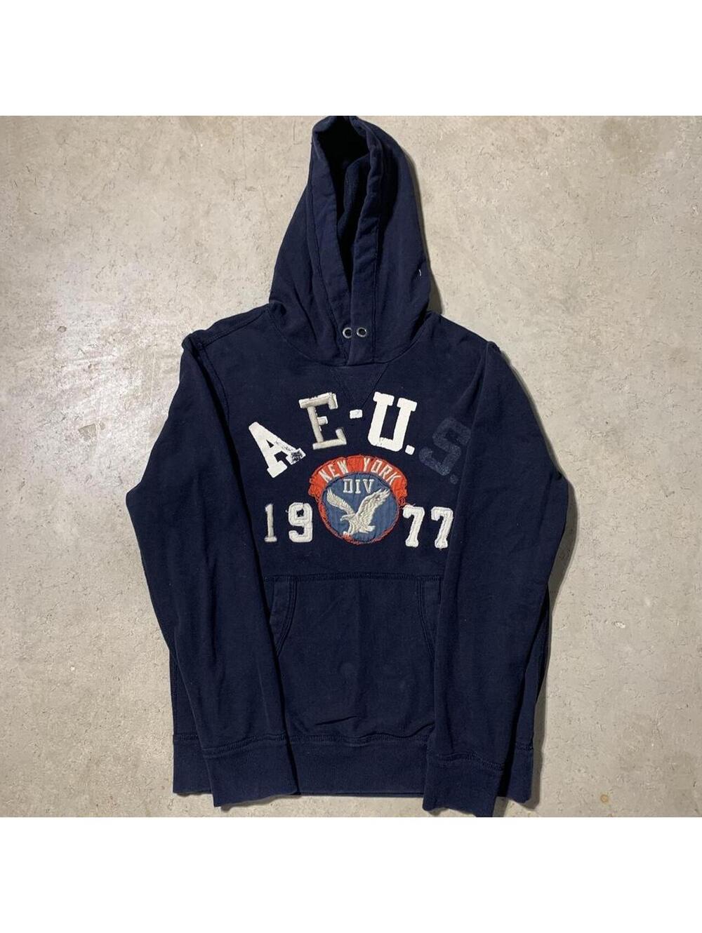 Vintage Y2K American Eagle Outfitters AEO Eagle Hoodie Mens M Navy 1977